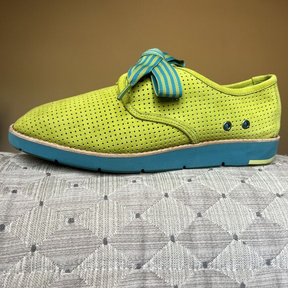 Johnston & Murphy Lime Green Suede Oxfords Turquoise Striped Laces Women 9 M - Picture 16 of 16